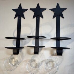 Black Star Wrought Iron Wall Candle Holders With Votive Holders
